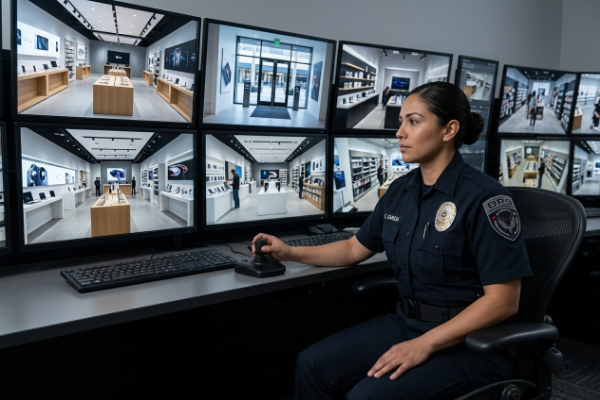 Retail security Dallas OPS officer conducting active floor monitoring and loss prevention detection at DFW retail store