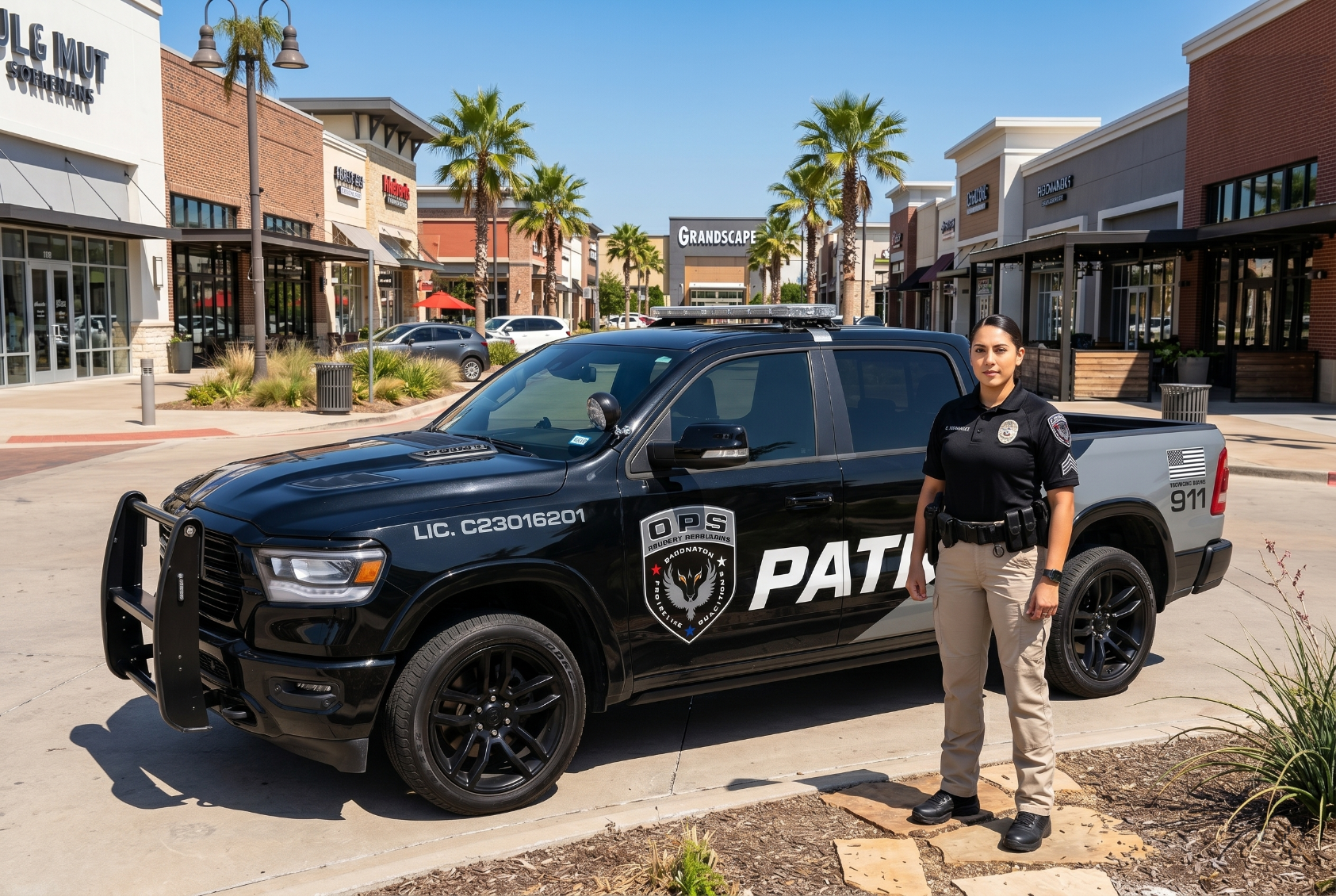 Security guard services Denton County OPS officer on patrol covering full range of communities