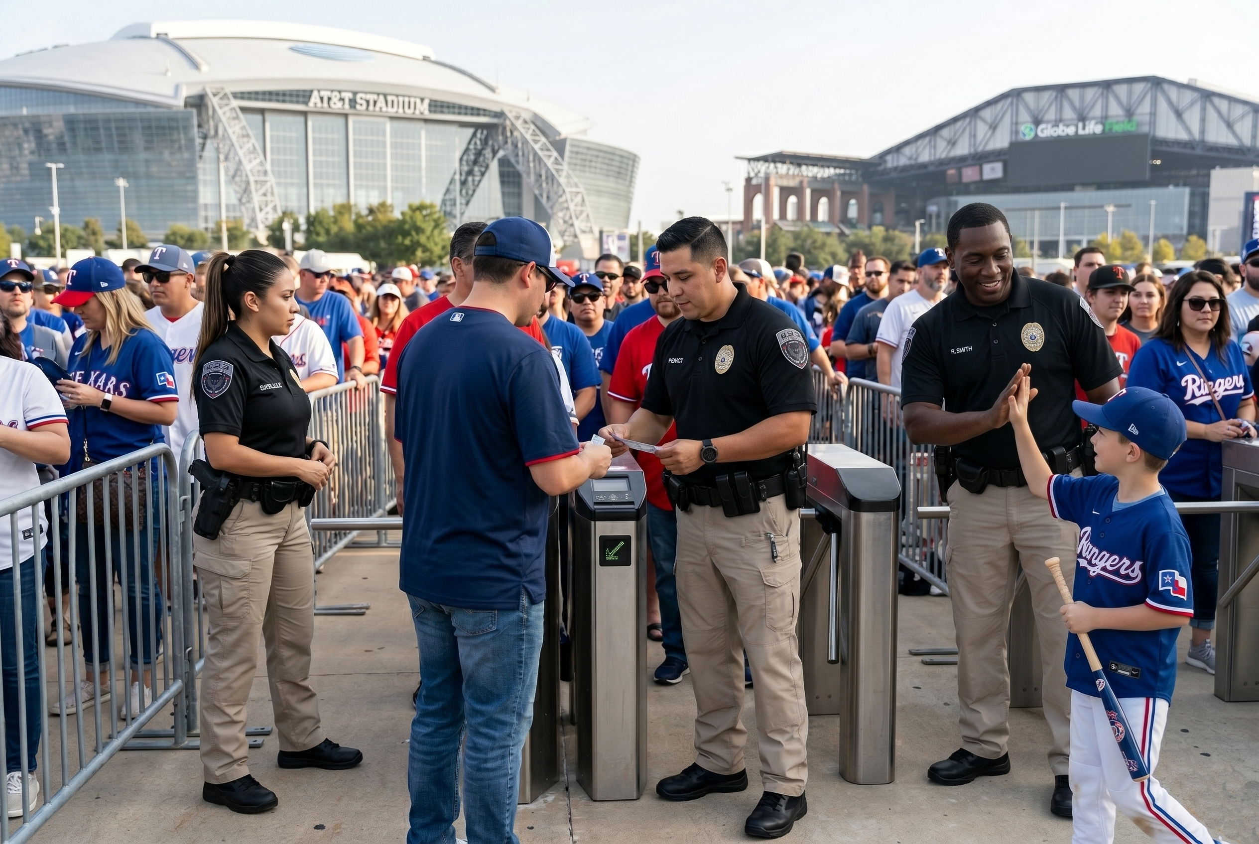 Venue and event security guard services Arlington TX OPS officers managing crowd access at AT&T Stadium