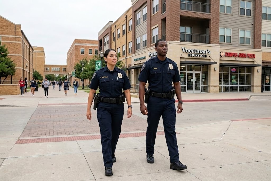 University and campus-adjacent security guard services Denton County OPS officer near UNT TWU